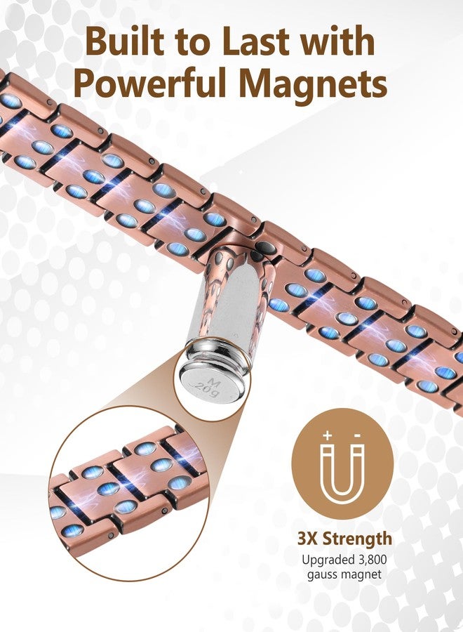 Feraco Copper Bracelet for Men 3X Strength,Magnetic Therapy Bracelet Copper Jewelry with 3800 Gauss Magnets,Cooper Bracelet for Man,Premium Fold-Over Clasp - Image 3